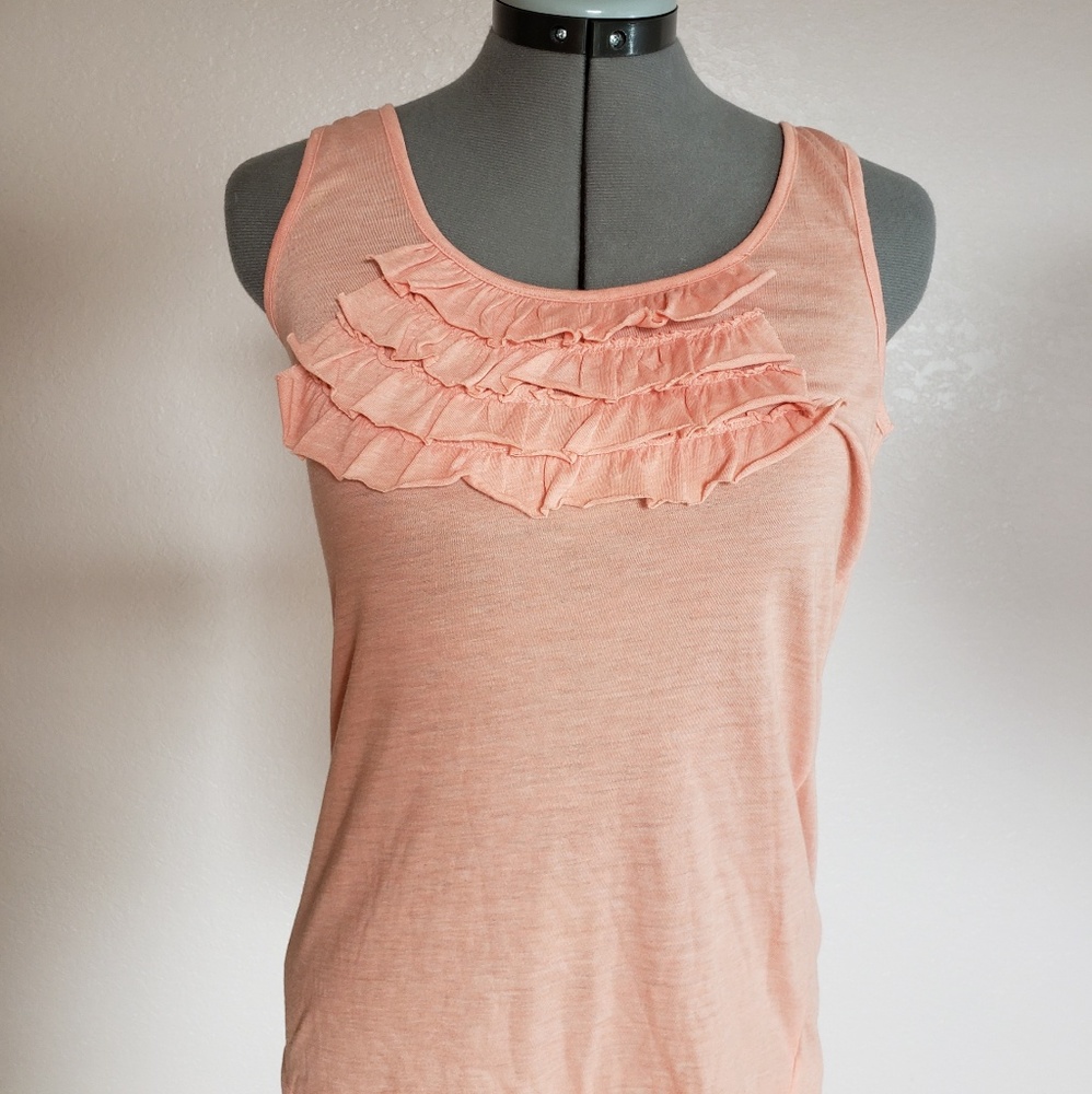 Peach ruffled front tank top